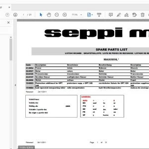 Seppi M MAXISOIL Parts Manual - PDF DOWNLOAD