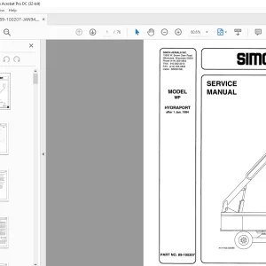 Service Repair Manual for Simon Mp HYDRAPORT (89-100207) PDF