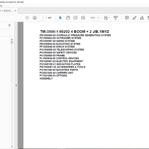 Tadano Crane TM-3500-1-90202 4 BOOM + 2 JIB,1M1D Parts Manual PDF
