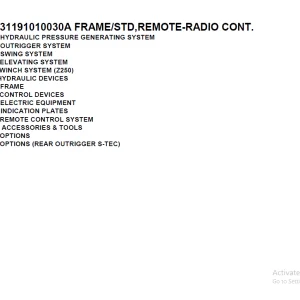 Tadano Crane TM-Z250 31191010030A FRAME/STD,REMOTE-RADIO CONT Parts Manual PDF