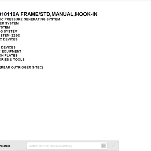 Tadano TM-Z250 31191010110A FRAME/STD,MANUAL,HOOK-IN Parts Manual PDF