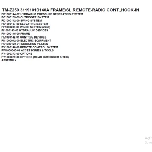 Tadano Crane TM-Z250 31191010120A FRAME SL,MANUAL,HOOK-IN Parts Manual PDF