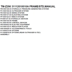 Tadano Crane TM-Z290 31112010010A FRAME/STD,Parts Manual PDF