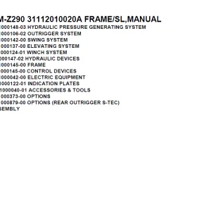 Tadano Crane TM-Z290 31112010020A FRAME/SL, Parts Manual PDF