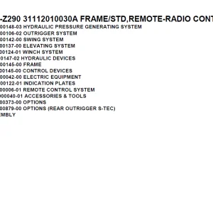 Tadano TM-Z290 31112010030A FRAME/STD,REMOTE-RADIO CONT. Parts Manual PDF