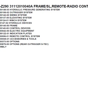 Tadano TM-Z290 31112010040A FRAME/SL,REMOTE-RADIO CONT. Parts Manual PDF