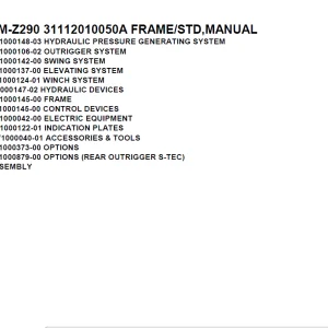 Tadano Crane TM-Z290 31112010050A FRAME/STD, Parts Manual PDF