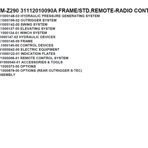 Tadano TM-Z290 31112010090A FRAME/STD,REMOTE-RADIO CONT. Parts Manual PDF