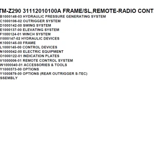 Tadano Crane TM-Z290 31112010100A FRAME/SL,REMOTE-RADIO CONT. Parts Manual PDF