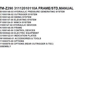 Tadano Crane TM-Z290 31112010110A FRAME/STD, Parts Manual PDF