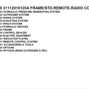 Tadano TM-Z290 31112010120A FRAME/STD,REMOTE-RADIO CONT. Parts Manual PDF