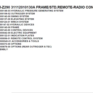 Tadano TM-Z290 31112010130A FRAME/STD,REMOTE-RADIO CONT Parts Manual PDF