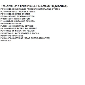 Tadano Crane TM-Z290 31112010140A FRAME/ STD, Parts Manual PDF