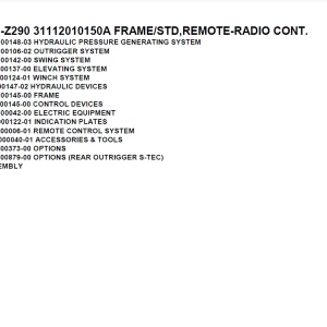 Tadano Crane TM-Z290 31112010150A FRAME/STD,REMOTE-RADIO CONT. Parts Manual PDF