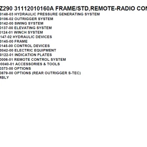 Tadano TM-Z290 31112010160A FRAME/STD,REMOTE-RADIO CONT. Parts Manual PDF