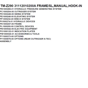 Tadano Crane TM-Z290 31112010200A FRAME SL,HOOK-IN Parts Manual PDF