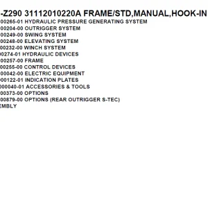 Tadano Crane TM-Z290 31112010220A FRAMESTD,HOOK-IN Parts Manual PDF
