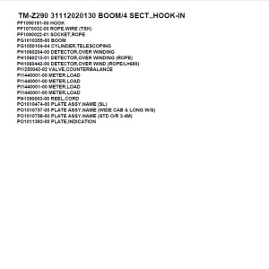 Tadano Crane TM-Z290 31112020130 BOOM/4 SECT.,HOOK-IN Parts Manual PDF