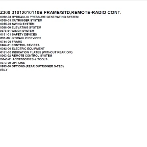 Tadano TM-Z300 31012010110B FRAMESTD,REMOTE-RADIO CONT. Parts Manual PDF