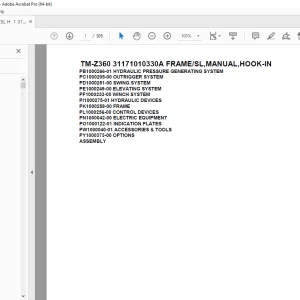 Tadano Crane TM-Z360 31171010330A FRAME/SL,HOOK-IN Parts Manual PDF