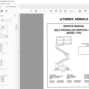 Terex Aerials TV20 SELF-PROPELLED VERTICAL LIFT SERVICE MANUAL - PDF DOWNLOAD