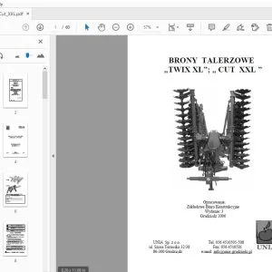 UNIA „TWIX XL”; „ CUT XXL ” BRONY TALERZOWE INSTRUKCJA OBSŁUGI oraz KATALOG CZĘŚCI  - PDF