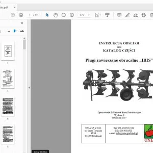 Unia Pługi zawieszane obracalne IBIS INSTRUKCJA OBSŁUGI oraz KATALOG CZĘŚCI  - PDF