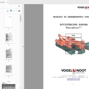 VOGEL & NOOT 300 350 400 500 600 TerraDisc RÖVIDTÁRCSÁS BORONA KEZELÉSI ÉS KARBANTARTÁSI UTASÍTÁS - PDF