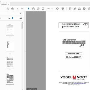 VOGEL & NOOT Herkules 1000, 1000 ST VN Euromat Kezelési utasítás és pótalkatrész lista - PDF