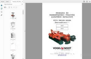 VOGEL & NOOT RÖVID TÁRCSÁS BORONA TerraDisc 300 400 KEZELÉSI ÉS KARBANTARTÁSI UTASÍTÁS ALKATRÉSZ KATALÓGUS - PDF DOWNLOAD