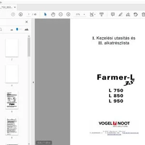 Vogel & Noot Farmer-L L750 L850 L950 Kezelési utasítás és alkatrészlista - PDF DOWNLOAD