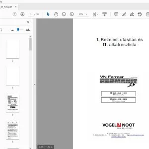 Vogel & Noot Farmer M-850,950,1020 MS-850,950,1050 Kezelési utasítás és & alkatrészlista - PDF