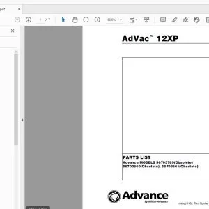 ADVANCE AdVac 12XP Parts Manual - PDF DOWNLOAD