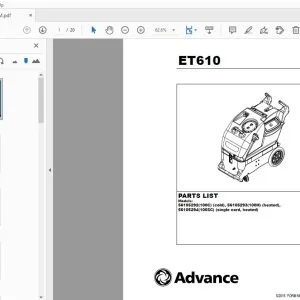 ADVANCE ET610 56105292(100C) (cold), 56105293(100H) (heated), 56105294(100SC) (single cord, heated PARTS MANUAL - PDF DOWNLOAD