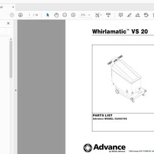 ADVANCE WHIRLAMATIC VS20 PARTS MANUAL - PDF DOWNLOAD