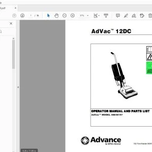Advance AdVac 12DC OPERATOR MANUAL & PARTS MANUAL 56041521 - PDF DOWNLOAD