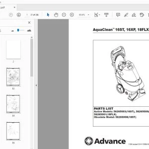 Advance AquaClean 16ST, 16XP, 18FLX, 18ST Parts Manual - PDF