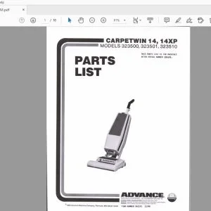 Advance Carpetwin 14,14 XP 323500, 323501, 323510 Parts Manual - PDF DOWNLOAD