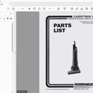 Advance Carpetwin 16XP 323002, 323015, 323006 Parts Manual - PDF DOWNLOAD