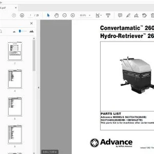 Advance Convertamatic 260B Hydro-Retriever 260BHD Parts Manual 1122125 - PDF DOWNLOAD
