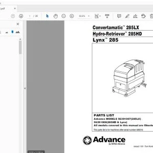Advance Convertamatic 285LX Hydro-Retriever Lynx 285 Parts Manual - PDF DOWNLOAD