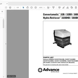 Advance Convertamatic 32B/32BD/38BD Hydro-Retriever 320BHD/380BHD Parts Manual - PDF DOWNLOAD