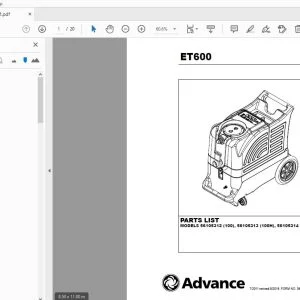 Advance ET600 56105312 (100), 56105313 (100H), 56105314 (400H) Parts Manual - PDF