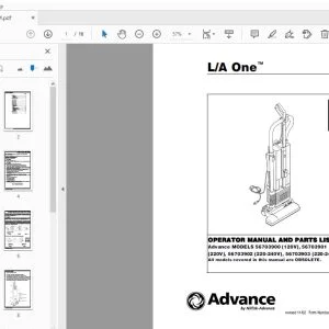Advance LA One 120V,220V,240V Operator & Parts Manual - PDF DOWNLOAD