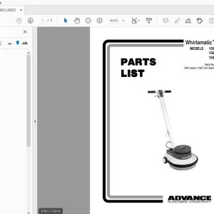 Advance Whirlamatic 1500E 1500E-5 1500E-J Parts Manual - PDF DOWNLOAD