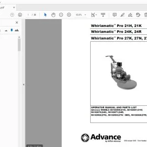 Advance Whirlamatic Pro 21H, 21K, 24K, 24R, 27K, 27N, 27R Operator & Parts Manual - PDF