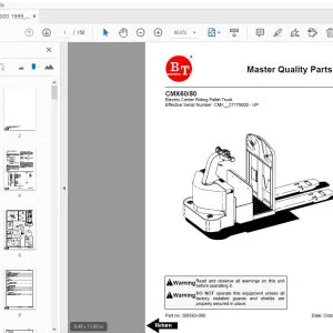 BT FORKLIFT CMX60/80 MASTER QUALITY PARTS MANUAL 308563-000 OCTOBER 1999 - PDF DOWNLOAD