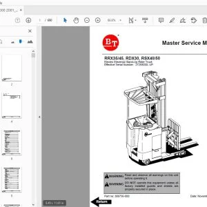 BT FORKLIFT RRX35/45, RDX30, RSX40/50 MASTER SERVICE MANUAL 306756-000 - PDF DOWNLOAD