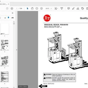 BT FORKLIFT RRX35/45 RDX30 RSX40/50 QUALITY PARTS MANUAL 306755-002 July 2001 - PDF DOWNLOAD