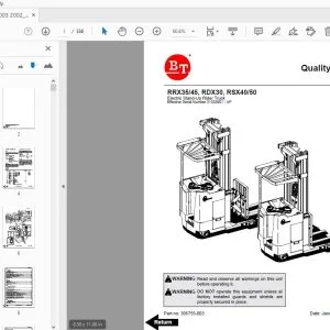 BT FORKLIFT RRX35/45, RDX30, RSX40/50 QUALITY PARTS MANUAL 306755-003 January 2002 - PDF DOWNLOAD